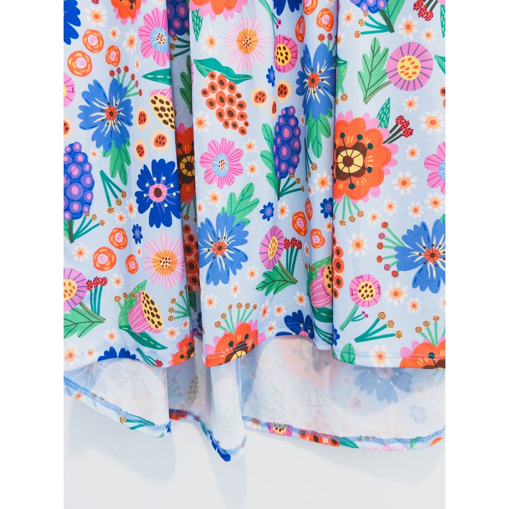 The ZigZag Stripe Floral Babydoll Dress Womens Medium Blue Whimsical Floral - Picture 3 of 8